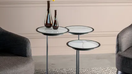 Tavolino rotondo con top in gres porcellanato con cornice in legno e base in metallo Dot di Tonin Casa