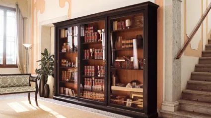 Libreria classica a muro in legno laccato con ante scorrevoli in vetro trasparente Selena di Tonin Casa