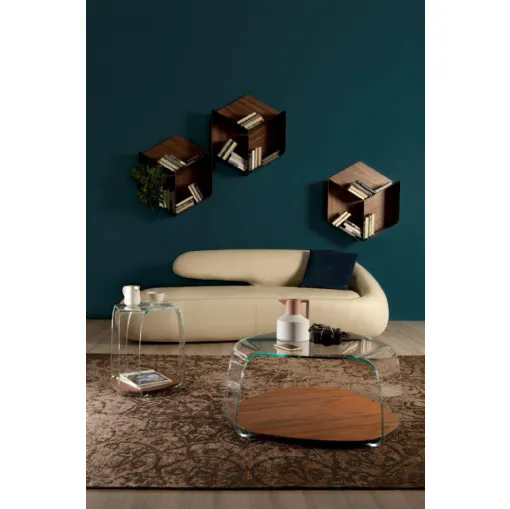 Tavolino di design Chakra in vetro e noce canaletto di Tonin Casa