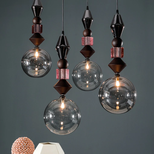 Lampada a sospensione Pandora Light in legno e vetro di Tonin Casa
