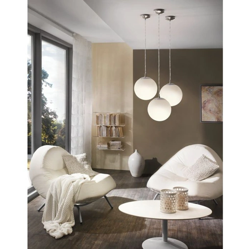 Lampada a sospensione Rondo in vetro opale Bianco opaco di Eglo