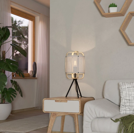 Lampada da tavolo Surfleet in legno e tessuto di Eglo