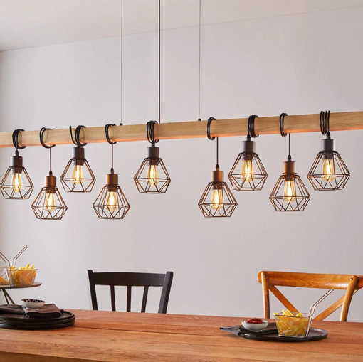 Lampada a sospensione Townshend 5 in metallo e legno di Eglo