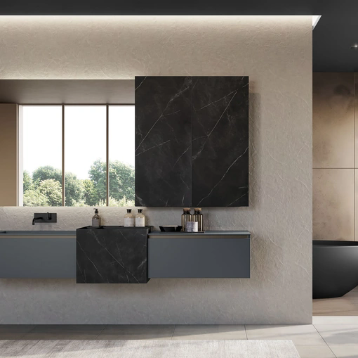 Mobile da Bagno sospeso in laccato opaco e gres Facto 05 di Birex