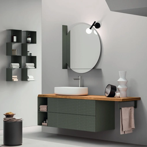 Mobile da Bagno in laccato Roccia opaco serigrafato e top in legno Vintage 12 Soul of the Forest di Ardeco