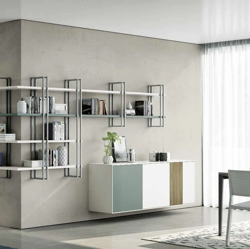 Libreria sospesa Shell Wall in laccato opaco e metallo Spagnol Mobili