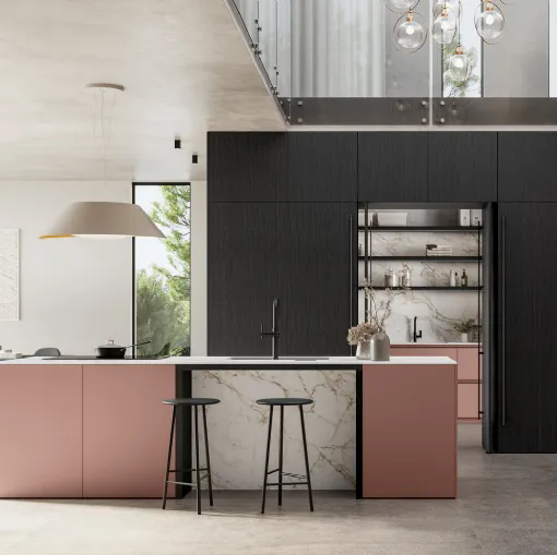 Cucina Moderna con isola Time 06 in laccato opaco e legno di Arredo3