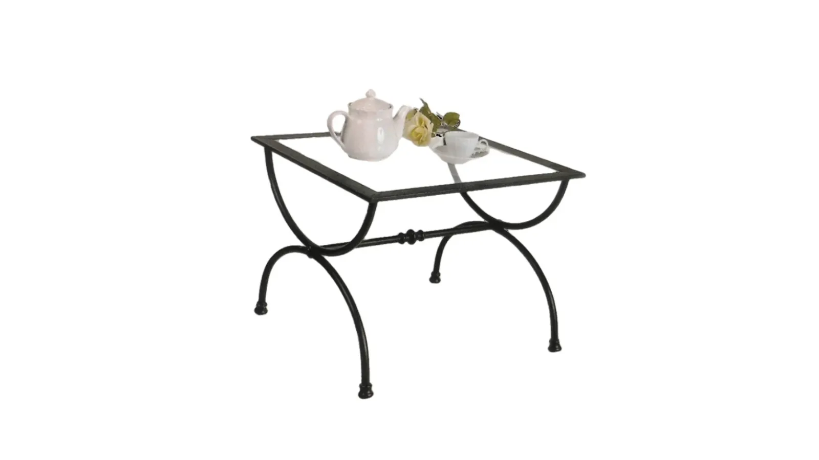 Tavolino Atene in ferro battuto con top in vetro di Florentiabed