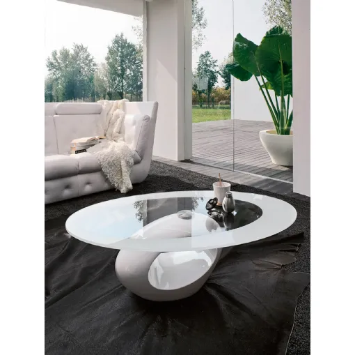 Tavolino di design con top in vetro e base in agglomerato di marmo bianco Dubai di Tonin Casa