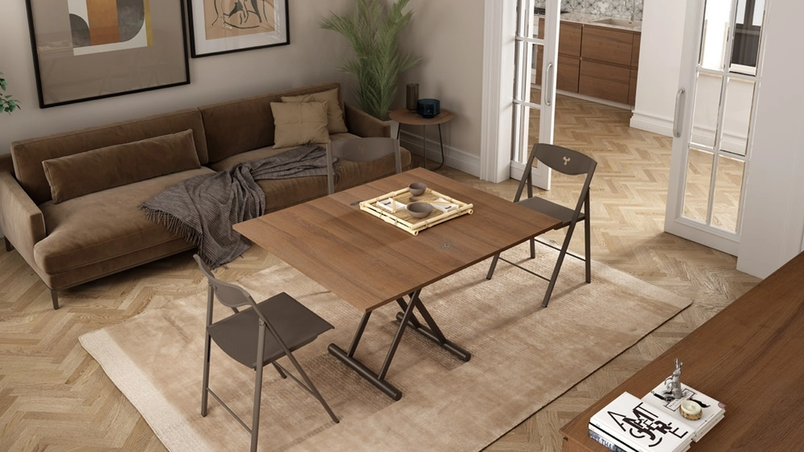 Tavolino trasformabile Fast regolabile in altezza con piano raddoppiabile a libro di Easyline