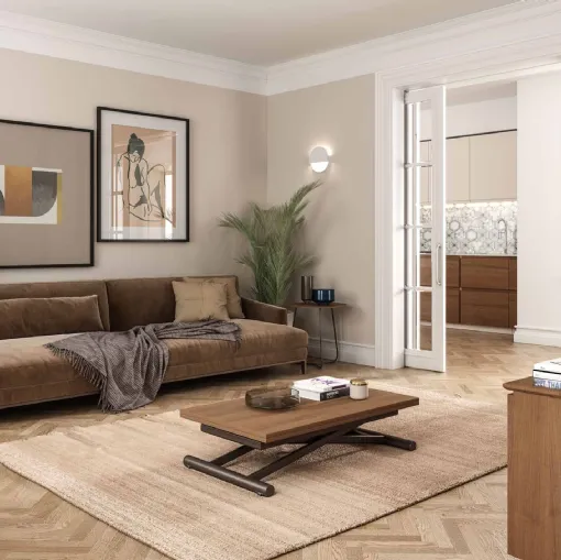 Tavolino trasformabile Fast regolabile in altezza con piano raddoppiabile a libro di Easyline