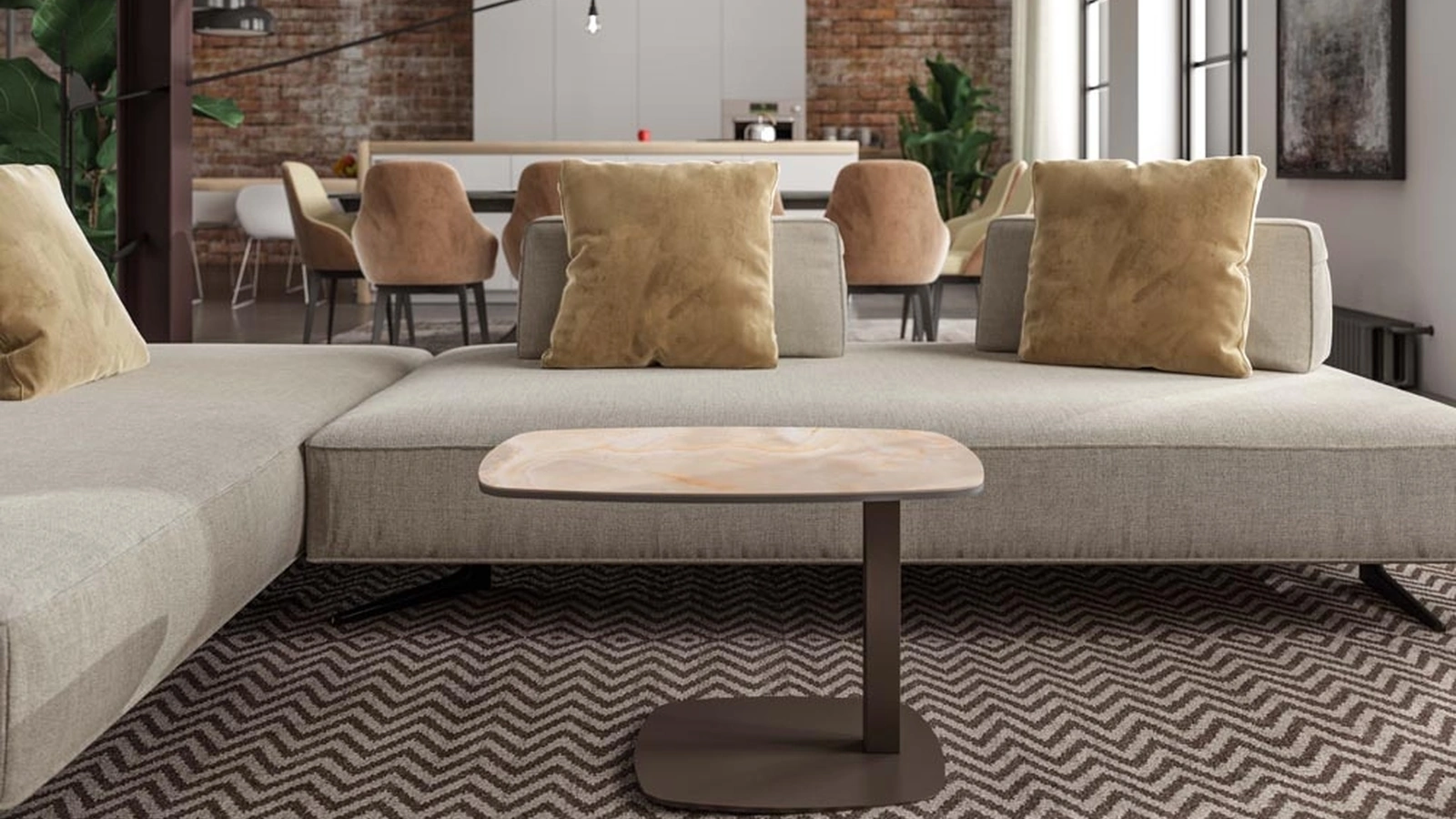 Tavolino regolabile in altezza Servus finitura Marble Glass sagomato con base in metallo di Easyline