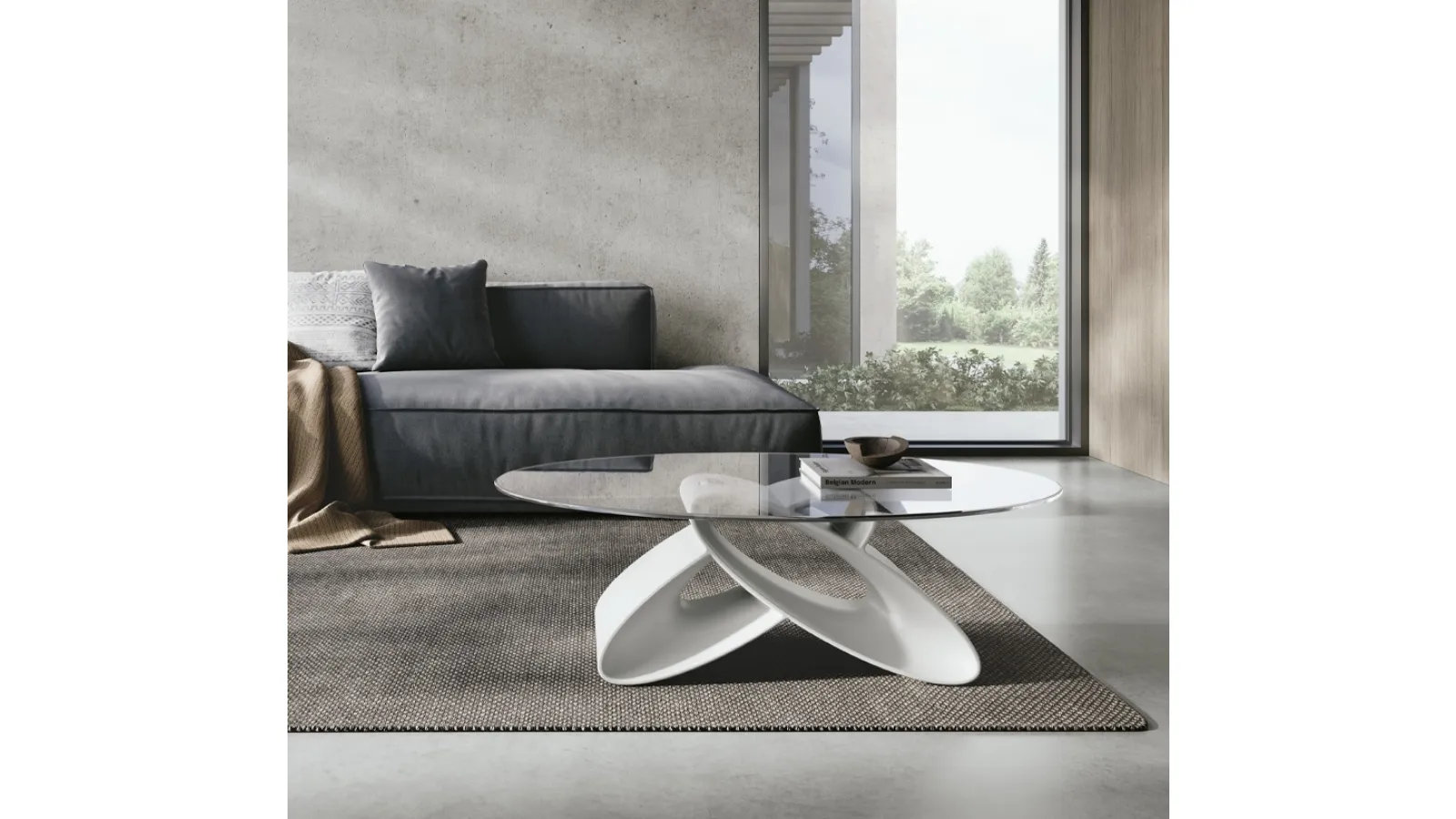 Tavolino ovale Eclipse con piano in vetro e base in poliuretano di Target Point