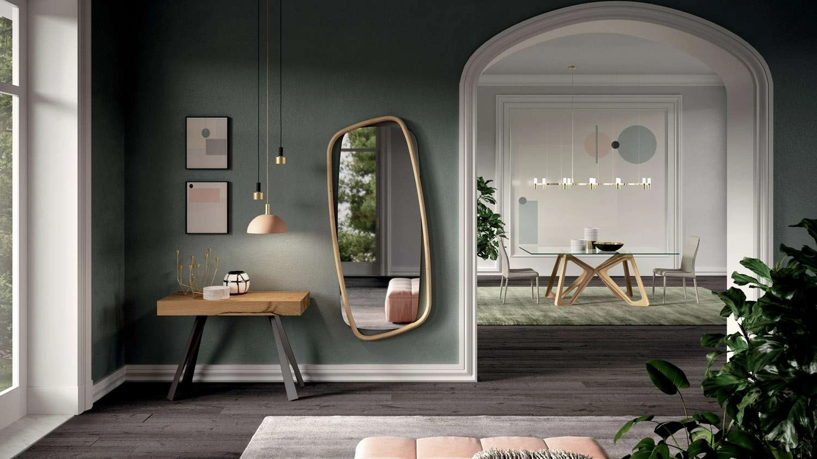 Specchio con cornice in legno Golden Wood di Ozzio