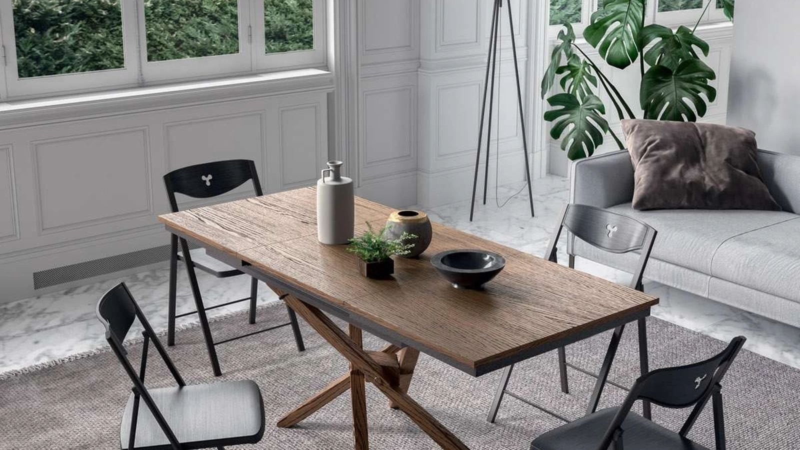 Tavolino trasformabile Jolly in legno, facile da aprire, con allunga nascosta nel piano di Ozzio