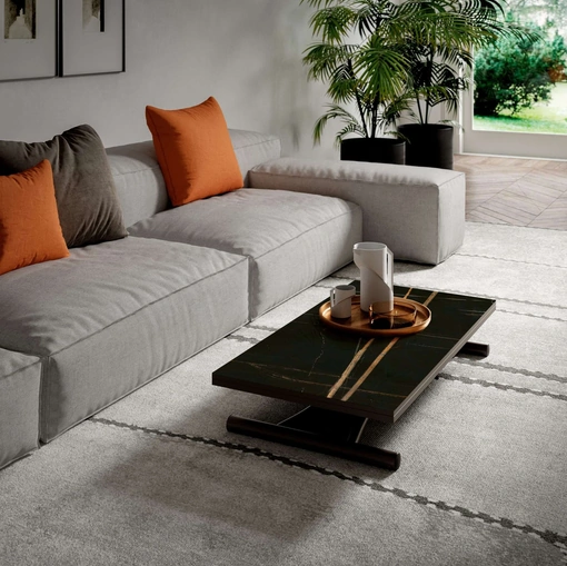 Tavolino trasformabile in tavolo da pranzo Mondial CR in marble glass di Ozzio