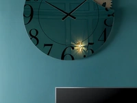 Orologio Memphis in vetro serigrafato specchiato con ingranaggi di Tonin Casa