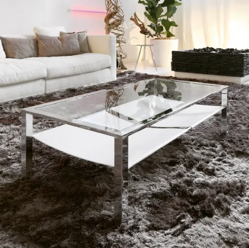 Tavolino in cristallo con piano inferiore in cuoietto Admiral di Ponti Terenghi