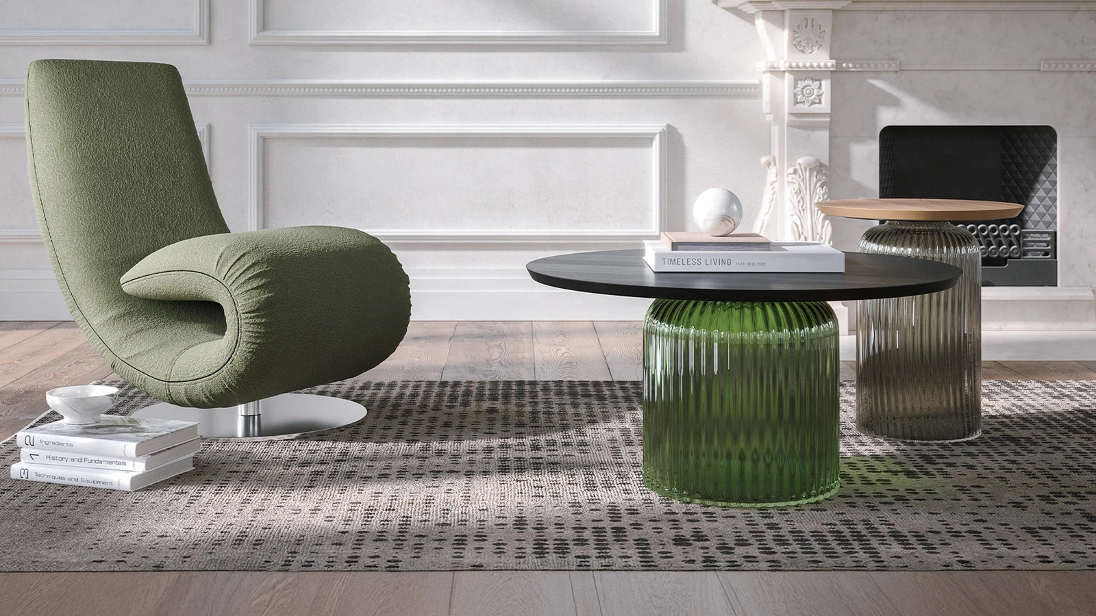 Tavolino Soffio Èlite in vetro con top in legno di Tonin Casa