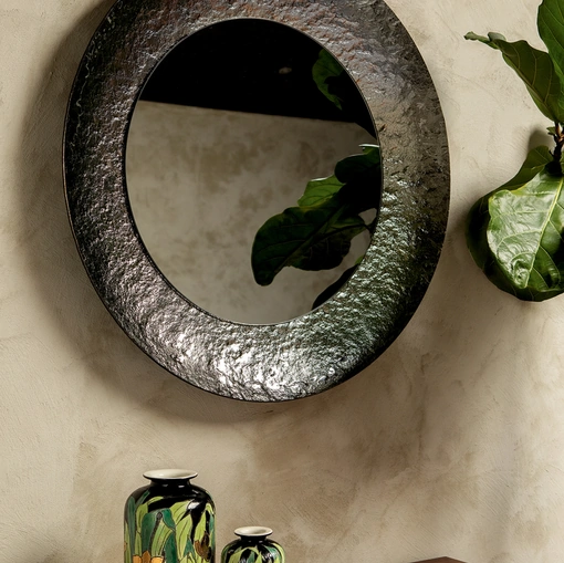 Specchio rotondo Opal con cornice in vetro martellato di Tonin Casa