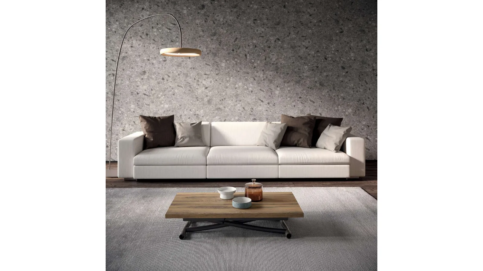 Tavolino Trasformabile Sydney in Eco Legno Vecchio Antico e metallo di Ozzio