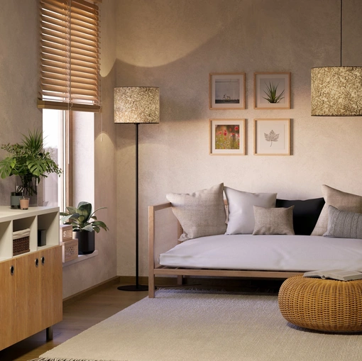 Lampada a sospensione Butterburn in tessuto con foglie di betulla di Eglo