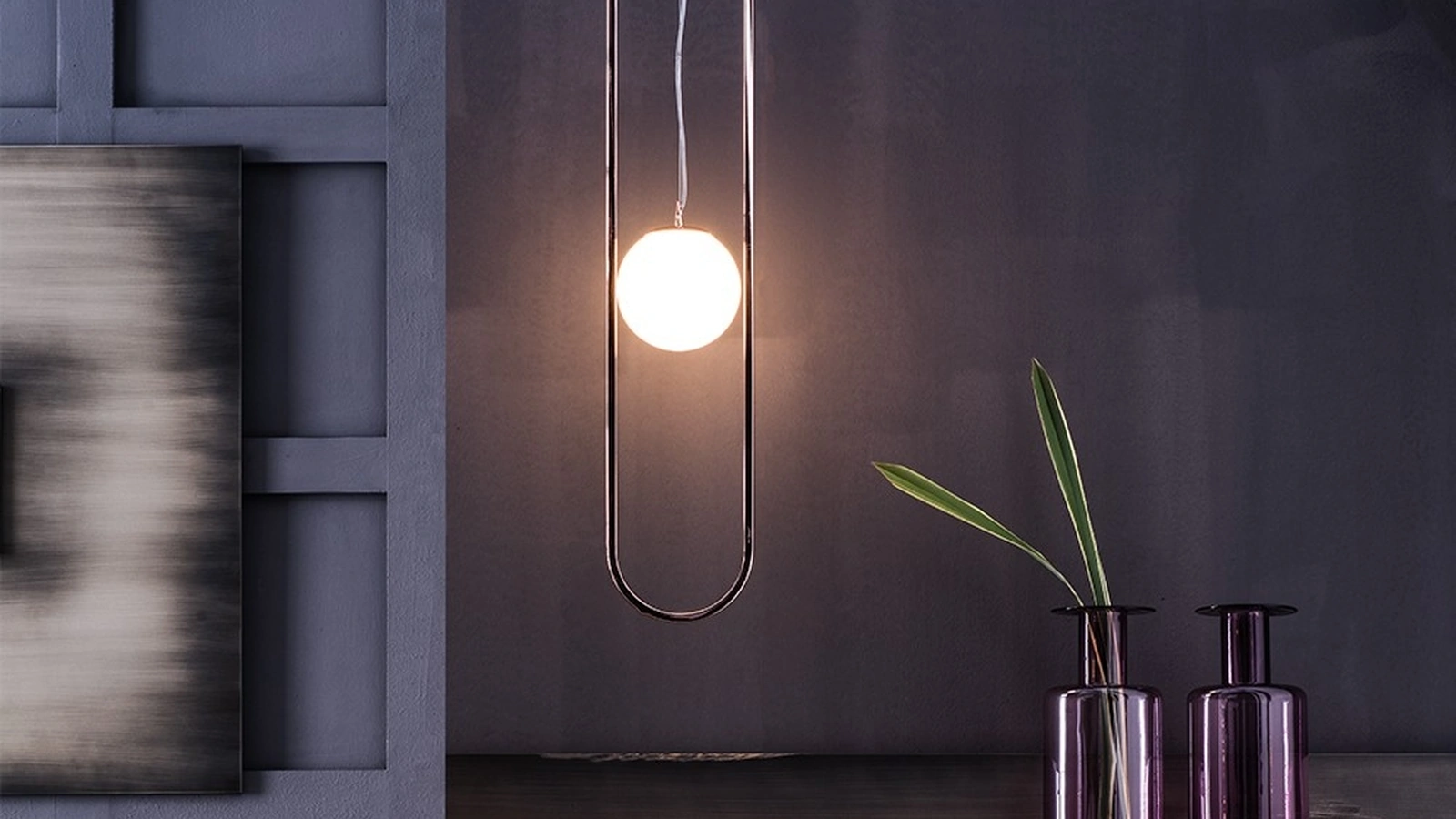 Lampada a sospensione Geo in metallo con sfera in vetro di Adriani e Rossi