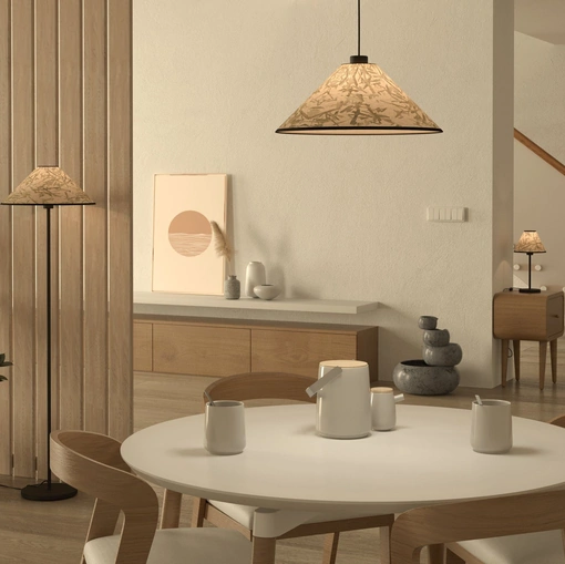 Lampada a sospensione Oxpark in tessuto con foglie di bambù di Eglo