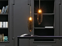 Lampada a sospensione in vetro di Murano finitura tortora con particolare in oro Rosy Gold di Adriani e Rossi