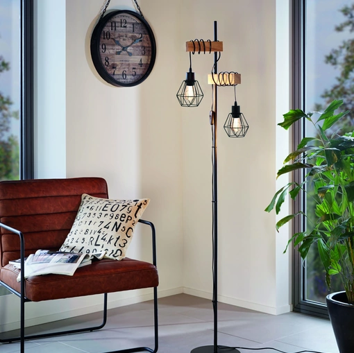 Lampada da terra in metallo e legno Townshend 5 piantana di Eglo