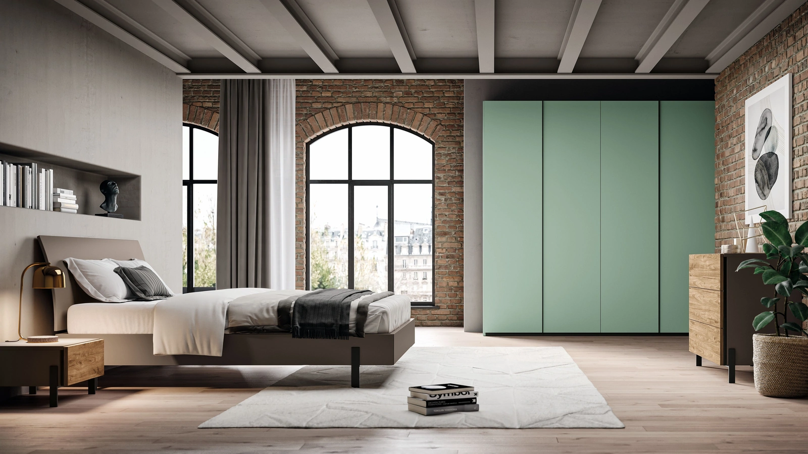 Armadio Ardecò Profilo Menta in laccato opaco di Spagnol Mobili