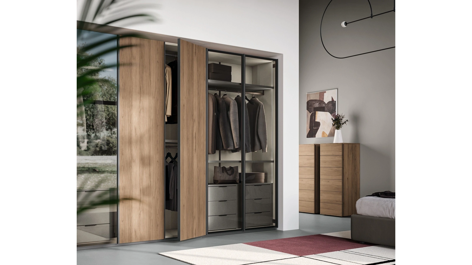 Armadio Ardecò Sestante Noce e Vetro di Spagnol Mobili