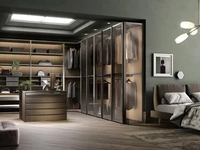 Cabina armadio Antares A122 in nobilitato rovere con ante in vetro di Moretti Compact Giorno Notte