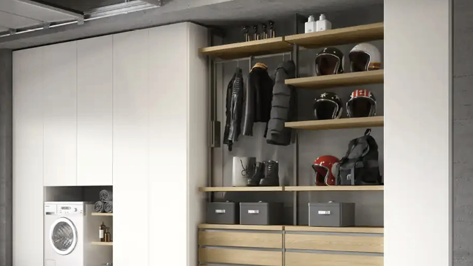 Cabina armadio Virgo V326 tra due armadi con ante battenti di Moretti Compact Giorno Notte