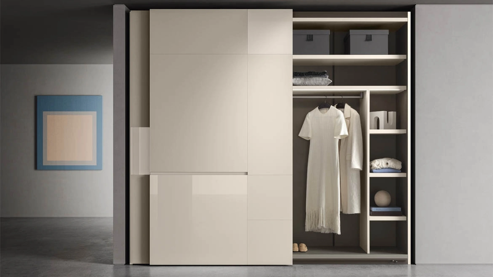 Armadio con ante scorrevoli in vetro laccato lucido Crea di Pianca