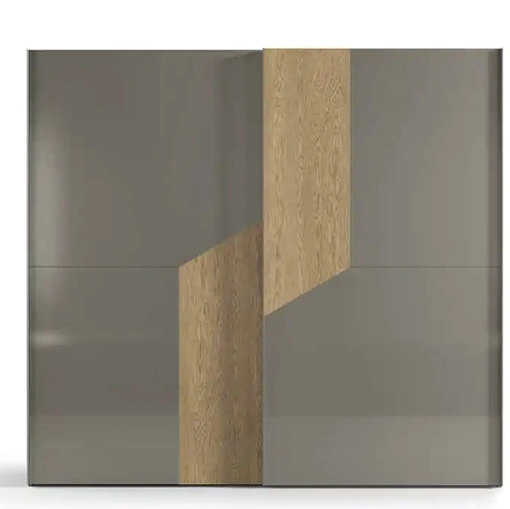 Armadio con ante scorrevoli Grecale S152 laccato lucido pietra con inserto in legno rovere biondo di Moretti Compact Giorno Notte