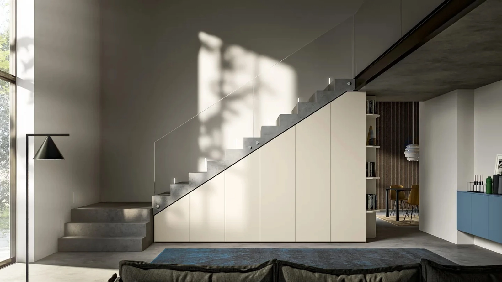 Armadio Intermezzo ad anta battente in laccato finitura Tortora su misura per Sottoscala di Adok