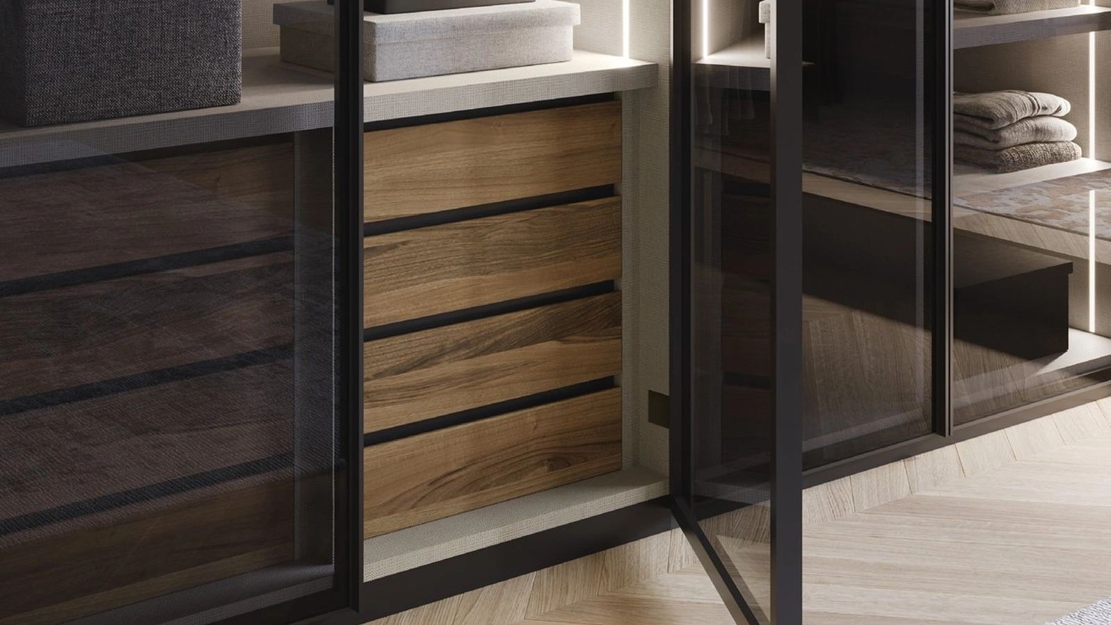 Armadio con anta battente in vetro con profilo in alluminio Linear di Fimar