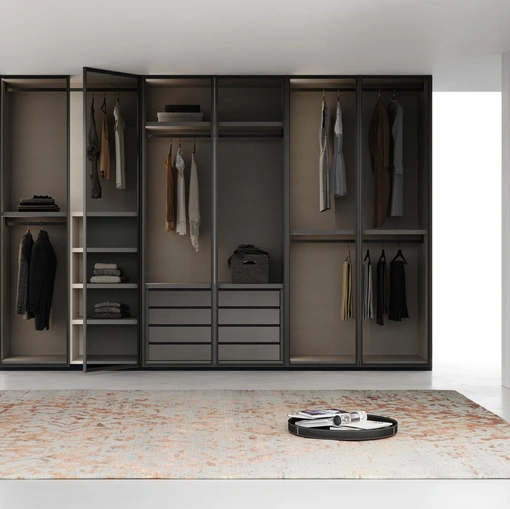 Armadio con anta battente in vetro con profilo in alluminio Linear di Fimar