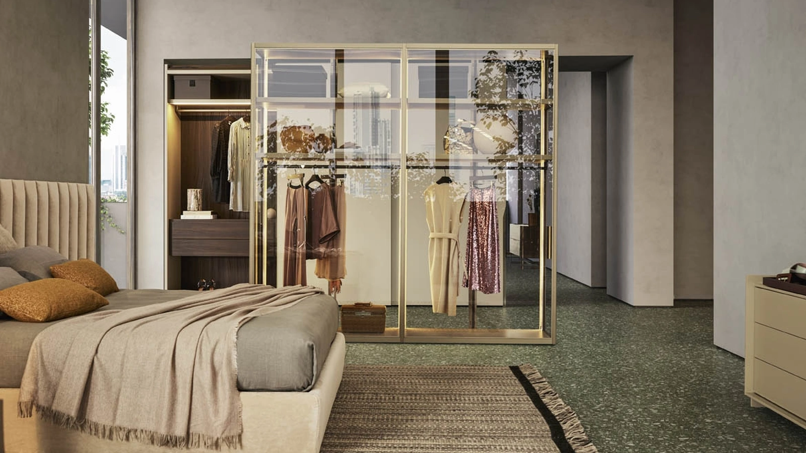 Armadio con ante scorrevoli in vetro Murano di Pianca