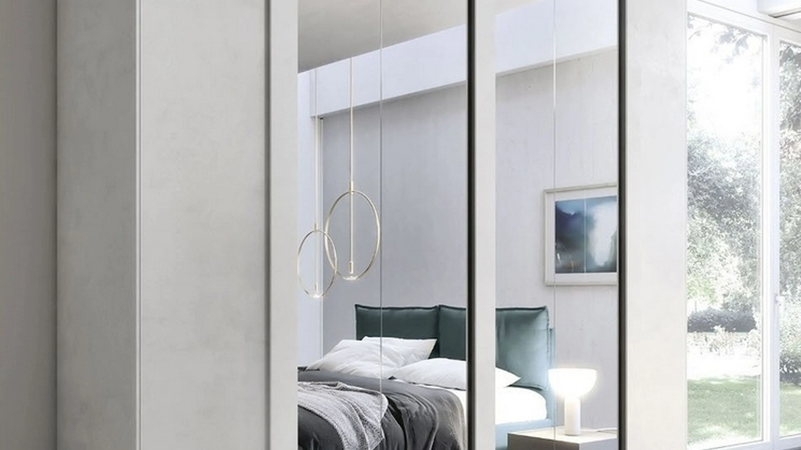 Armadio con ante battenti Quadro Format finitura cemento bianco e specchi centrali di S75