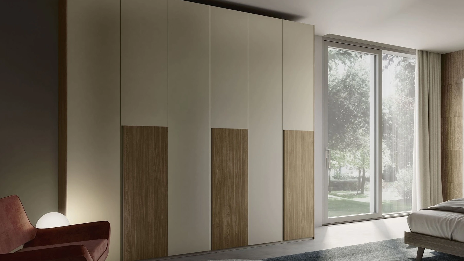 Armadio con ante battenti Quadro Mezzagola finitura creta e noce di S75