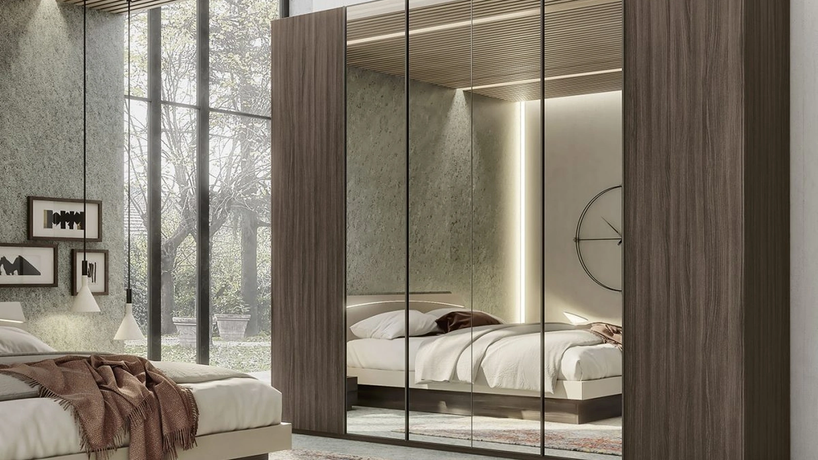 Armadio con ante battenti Quadro Steel con specchi di S75