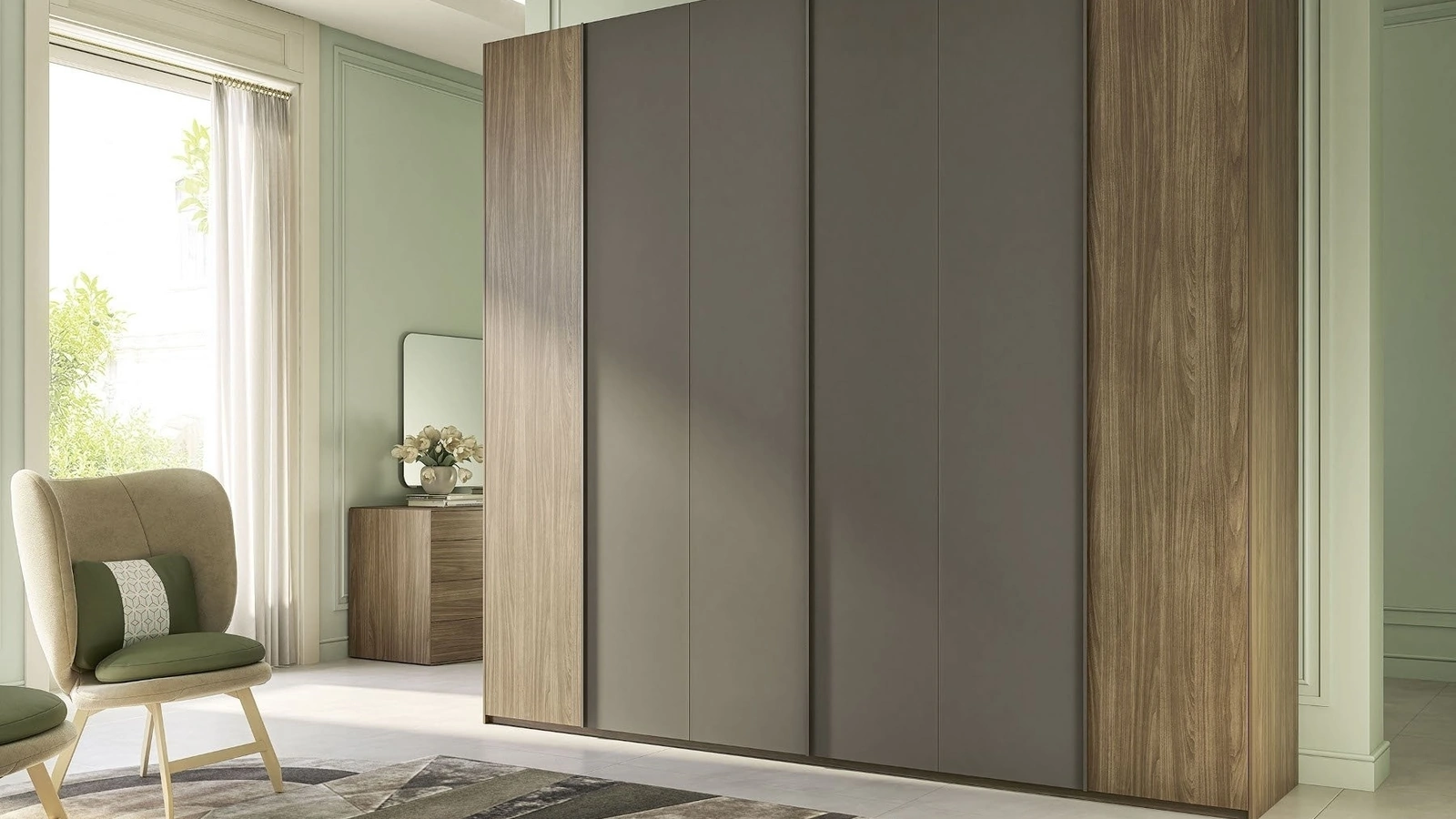 Armadio con ante battenti Quadro Steel finitura noce e grey di S75