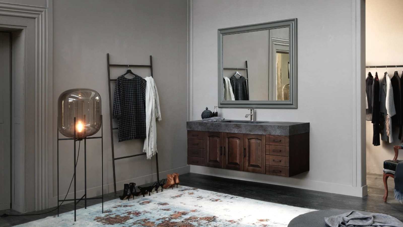 Mobile da Bagno sospeso in frassino corvino e top con vasca integrata in gres ACANTHIS AC20 di Compab