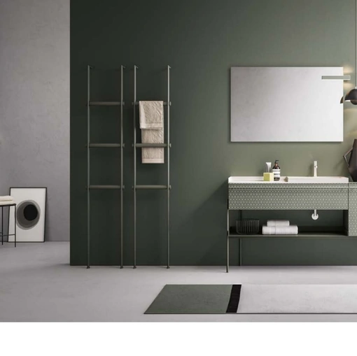 Mobile da Bagno in laccato Roccia opaco con serigrafia ad esagoni Industrial 03 Gray Forest di Ardeco