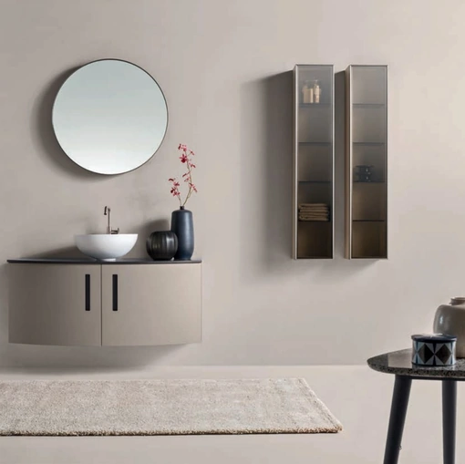 Mobile da Bagno sospeso in laccato Lino opaco Round 02 Dusty Sand di Ardeco