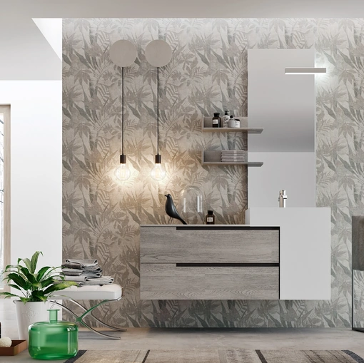 Mobile da Bagno sospeso Start Line 02 in melaminico Sablè Grey con lavabo asimmetrico di Ardeco