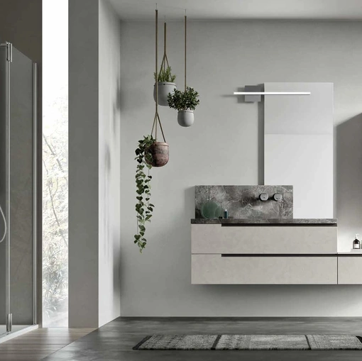 Mobile da Bagno sospeso in melaminico Malta Grigio con lavabo in HPL effetto marmo Start Line 06 di Ardeco