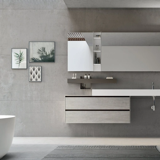 Mobile da Bagno sospeso Start Play 05 in melaminico Trama Grigio di Ardeco